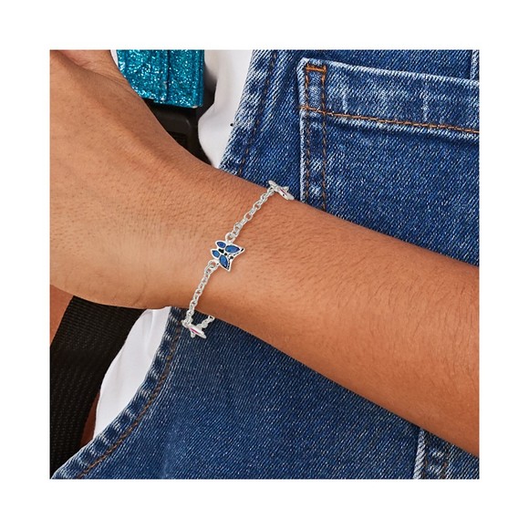 925 Sterling Silver Multi-color Enamel Butterfly 6" Children's Bracelet - Picture 6 of 7